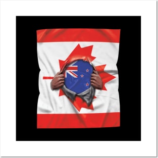 New Zealand Flag Canadian Flag Ripped - Gift for New Zealander From New Zealand Posters and Art